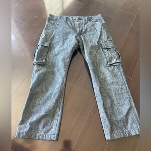 Woman’s Ego Tripping Japanese denim cargo capri jeans. Straight leg.